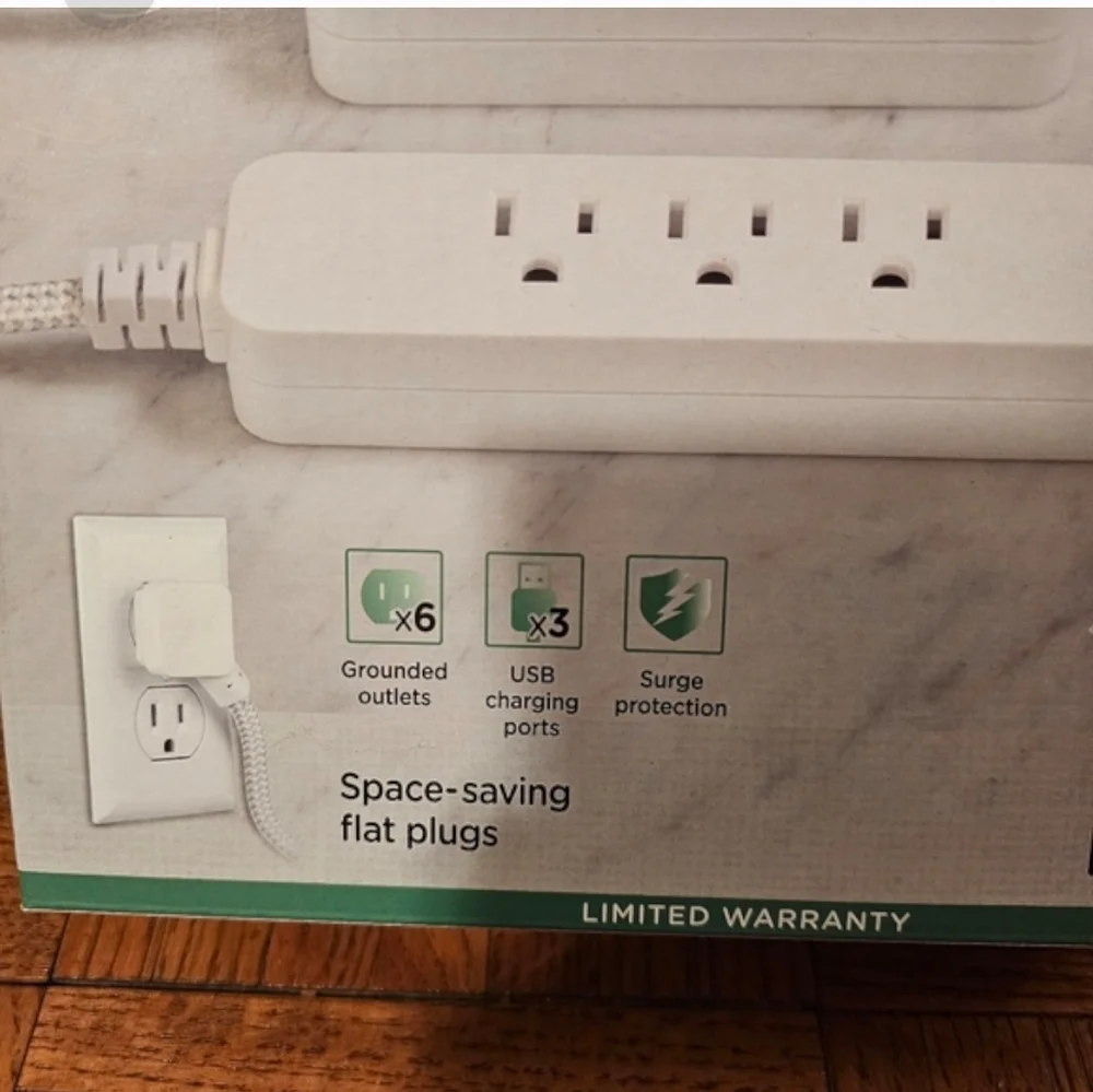 Jasco 2 Pack Extension Cords with USB Charging 8 Ft Extra Long 6 Outlets 3 USB